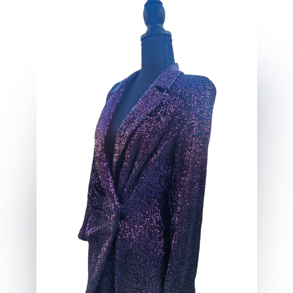 ZARA NWT WOMAN SEQUIN COLLAR BLAZER MINI DRESS Purple Size Medium Purple - Picture 5 of 16